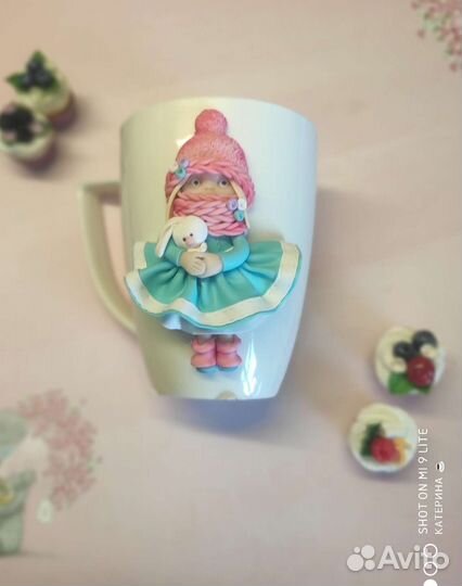 Кружка с декором.Кукла.Тильда