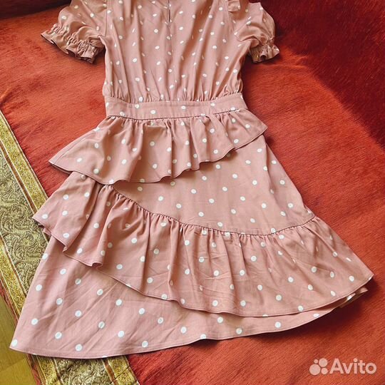 Платье Clanvi 6 розовое с рюшками в горошек XS