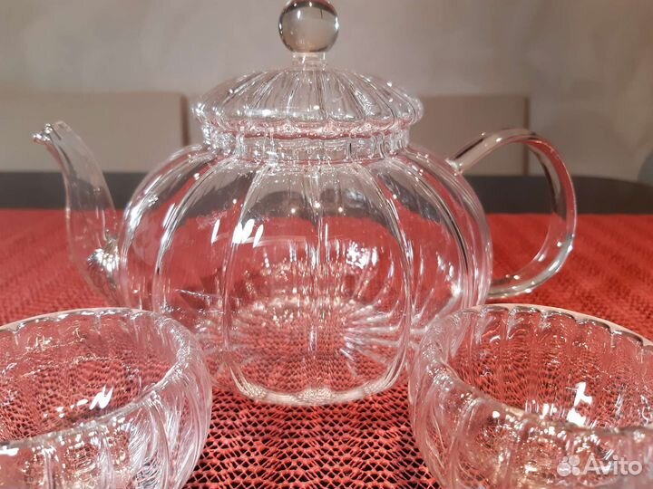 Чайник заварочный 800 мл+ 2 чашечки с двойн.стенк