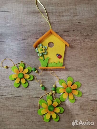 Милый декор, фетр,цветочки,домик. Цена за всё