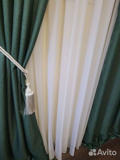 Шторы блэкаут рогожка зелёные 4м