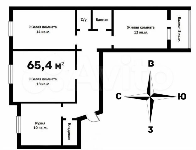 3-к. квартира, 65,4 м², 5/10 эт.