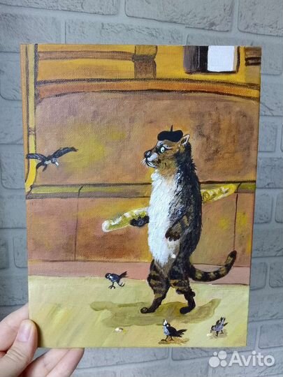 Картина на холсте кот с батоном