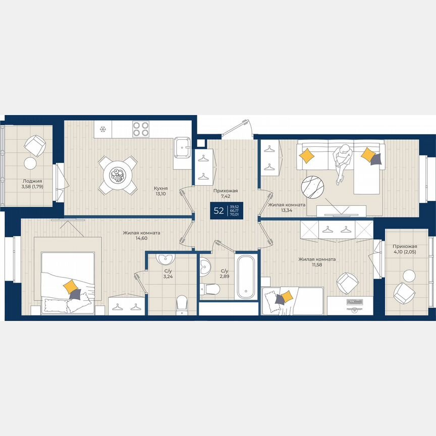 3-к. квартира, 70 м², 4/12 эт.