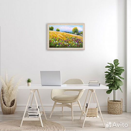 Картина поле летний пейзаж маслом на холсте в раме