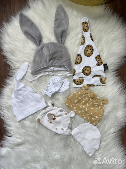 Шапочки и антицарапки на новорождённого