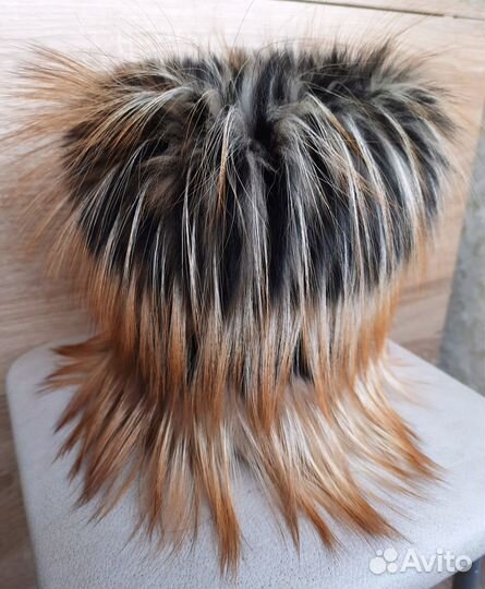Меховая шапка вязаная. Ондатра,лиса. Средн.размер