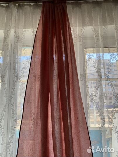 Шторы и ламбрекен.5м.Пепельно розовый жатый шелк