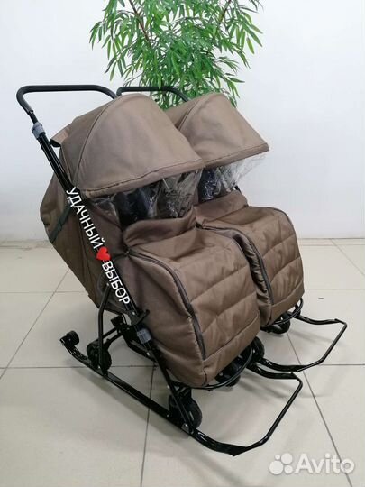 Новые санки-коляска для двойни Galaxy (бронзовые)