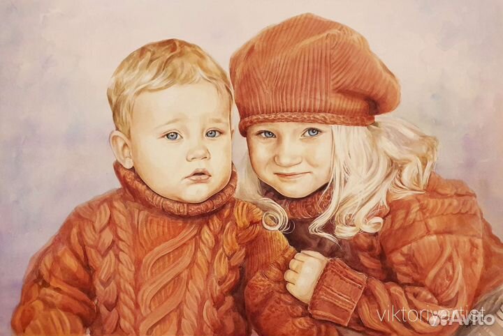 Портрет по фото на заказ акварелью (ручная работа)