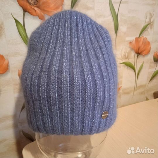 Шапка женская вязаная новая, ангора/пайетки