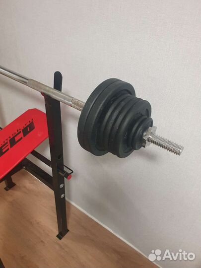Скамья со штангой и блинами в кейсе + турник