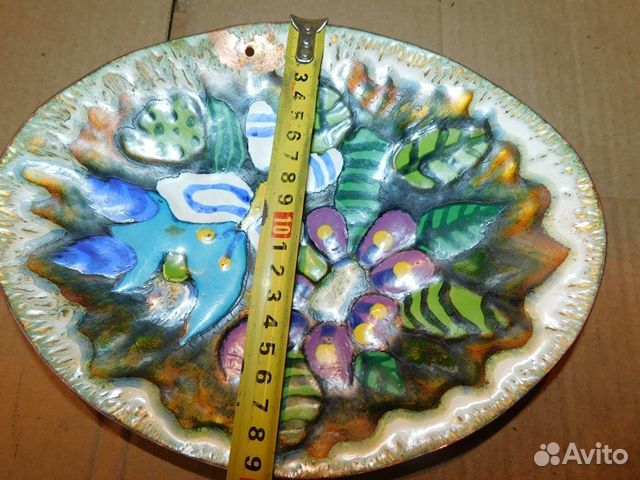 Антикварное, настенное, медное панно в эмалях 1982