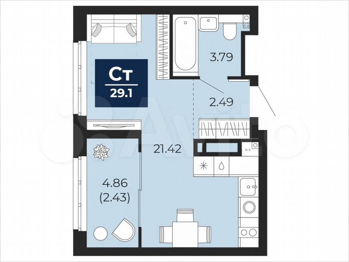 Квартира-студия, 29,1 м², 9/22 эт.