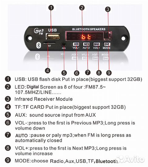 12V Bluetooth5.0 MP3 в машину с USB