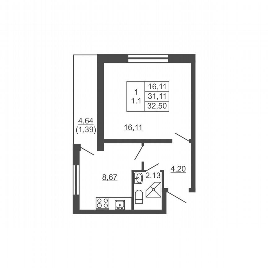 1-к. квартира, 32,5 м², 5/16 эт.