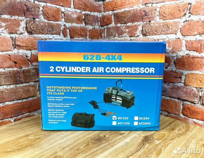 Насос автомобильный 2 поршневой с сумкой