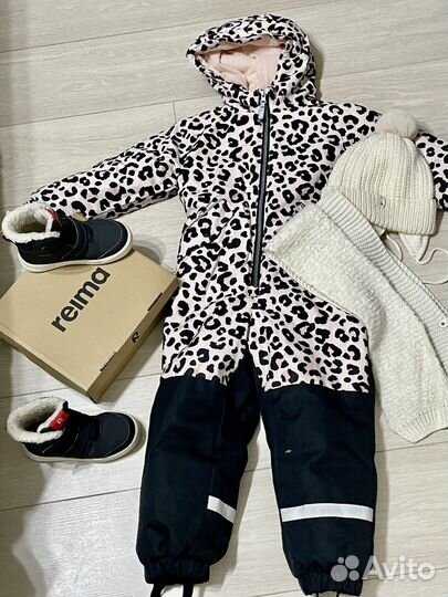 Зимний комбинезон 110+ботинки reima +шапка и шарф