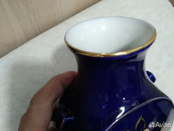 Ваза и чайник Гжель кобальт, позолота