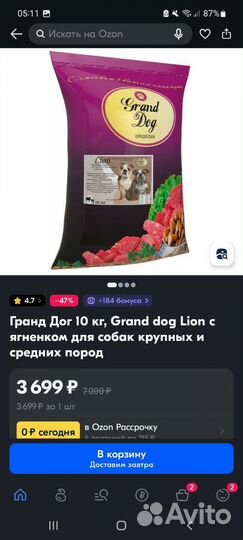 Корм для собак Grand dog Lion 10 кг