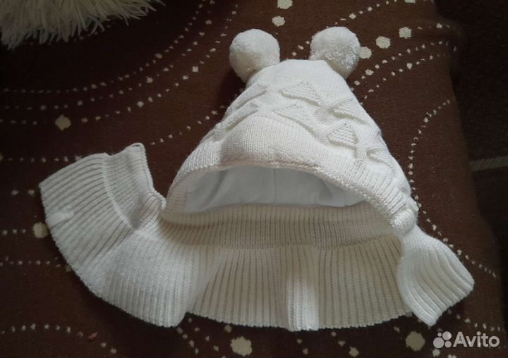 Детская шапка-шлем Журавлик зима новая до 4 мес