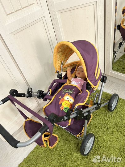 Коляска Demi для кукол 2в1, кукла пупс Глория