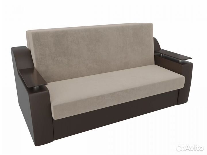 Диван прямой аккордеон Сенатор 120, велюр, бежевый, коричневый