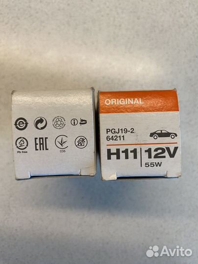 Лампа авто Osram H11, 12 В, 55 Вт, PGJ19-2, 64211