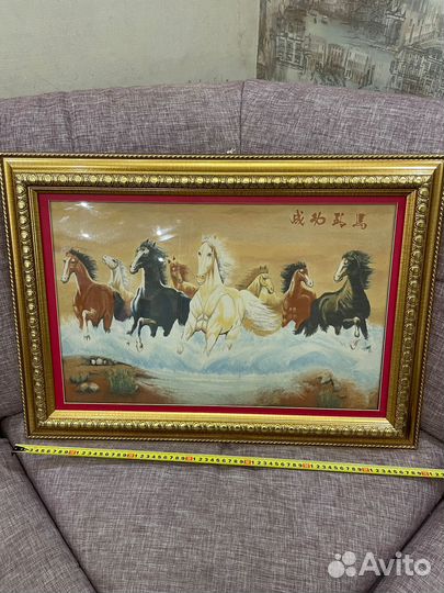 Картина с лошадьми в стекле из песка