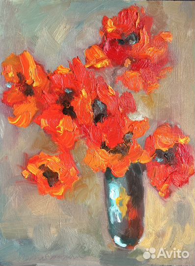 Картина маслом маки натюрморт цветы