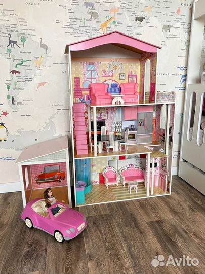 Огромный кукольный дом с лифтом, гаражом с машиной