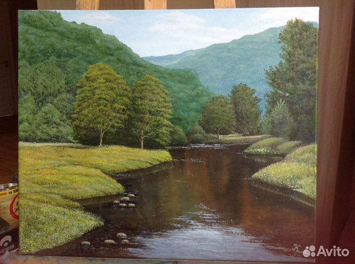 Картина маслом на холсте пейзаж река