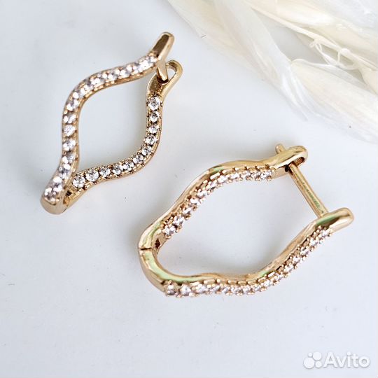 Серьги дорожки фианиты позолота