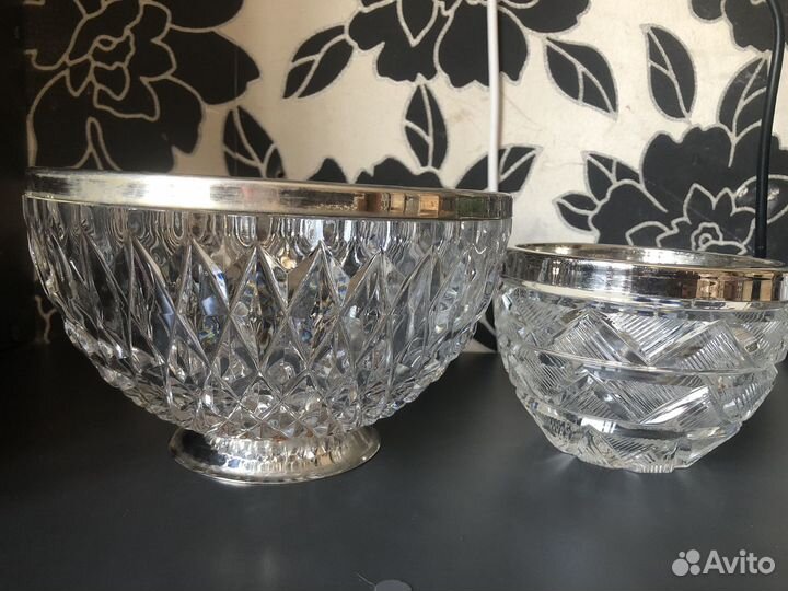 Вазы хрустальные с мельхиором