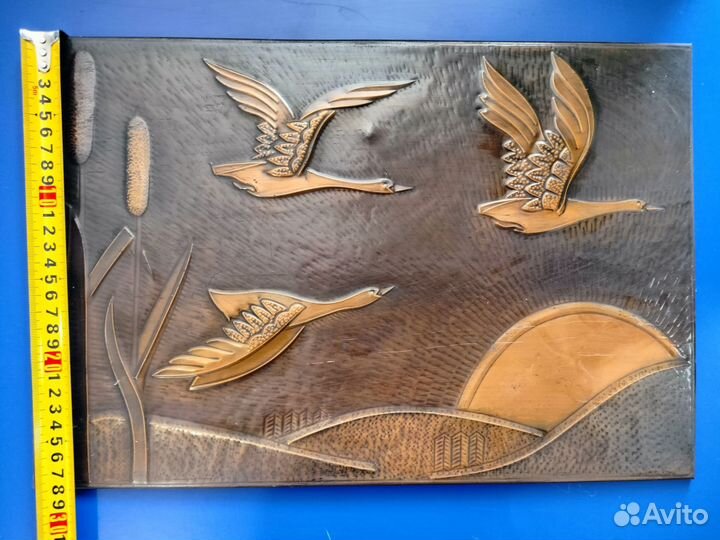 Чеканка. Медь. Журавли. СССР