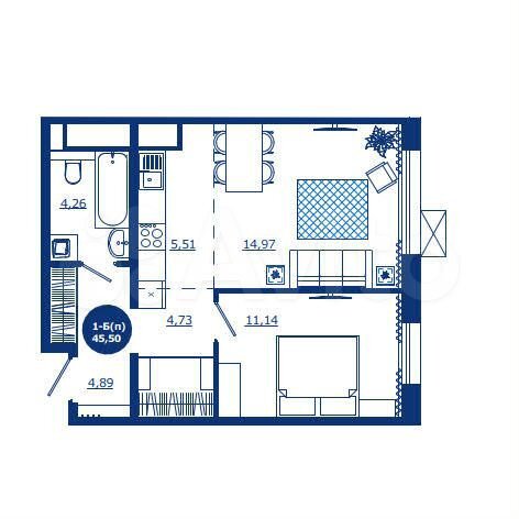 1-к. квартира, 45,5 м², 12/17 эт.
