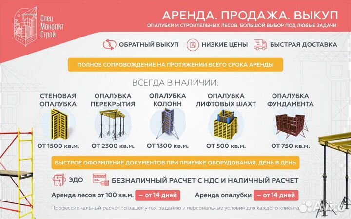 Опалубка для стен и колонн. Аренда/Продажа