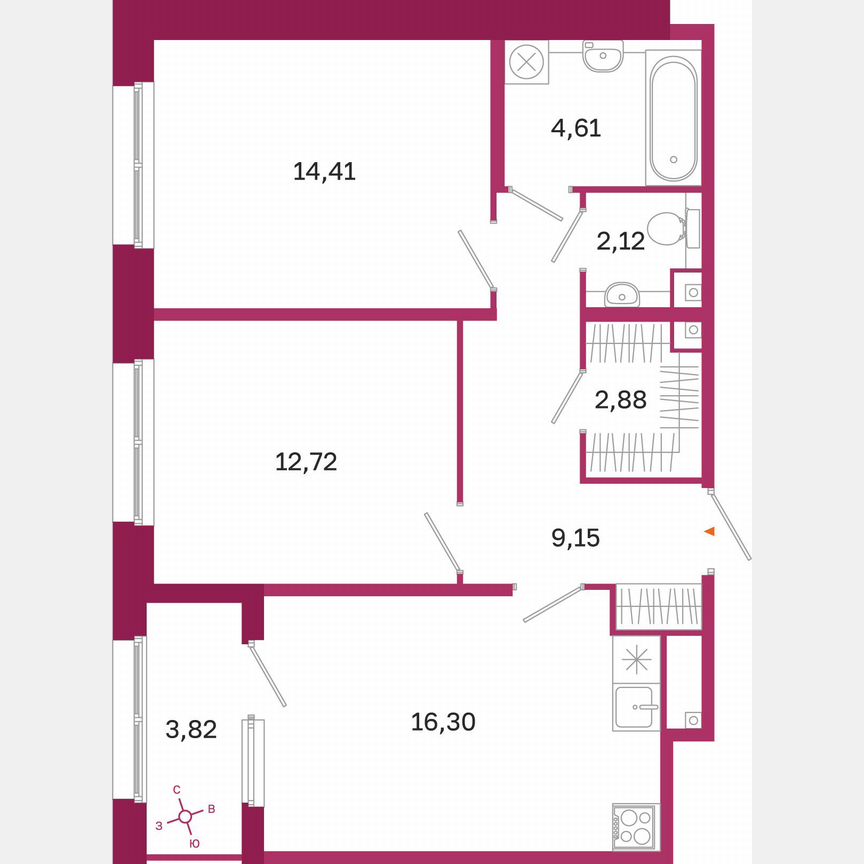 2-к. квартира, 64,1 м², 2/10 эт.