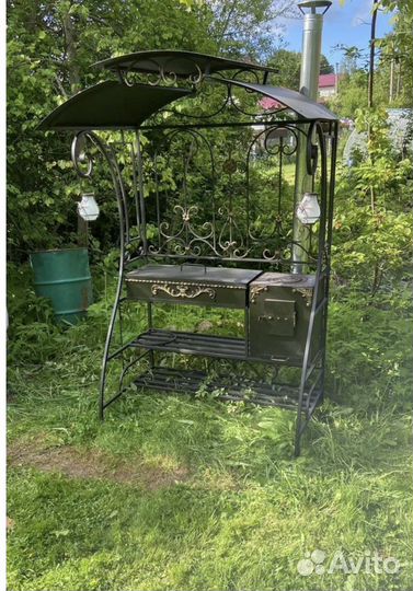Мангал с печью под казан и крышей