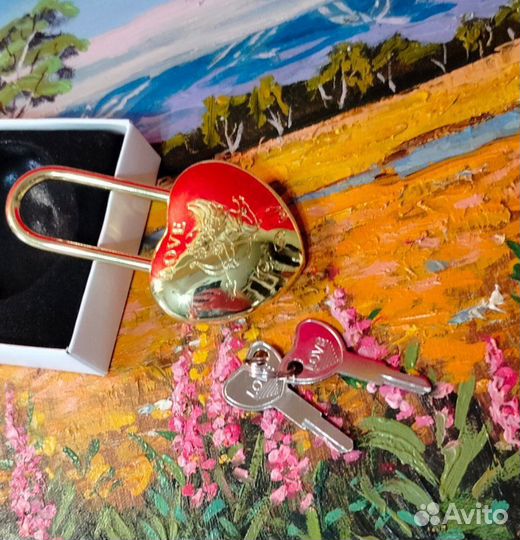 Свадебный золотой замочек с купидоном, два ключа