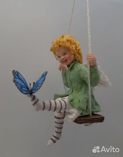 Ангелочек на качельке ватная игрушка