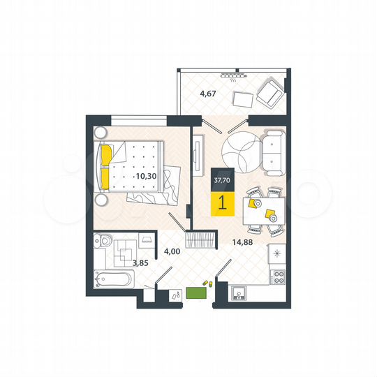 1-к. квартира, 37,7 м², 7/8 эт.