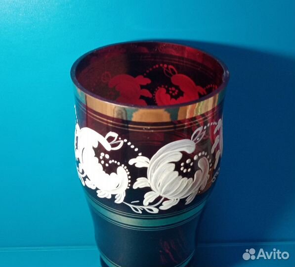 Ваза СССР для цветов, цветное стекло, золочение