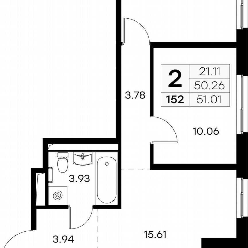 2-к. квартира, 51 м², 2/9 эт.