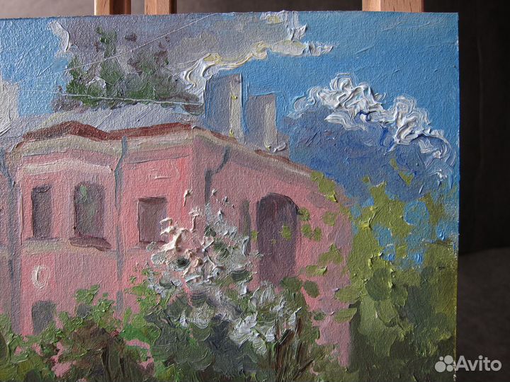 Картина маслом на картоне пейзаж Питер