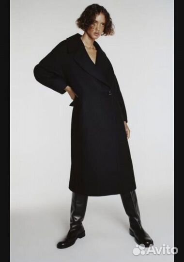 Пальто женское чёрное zara