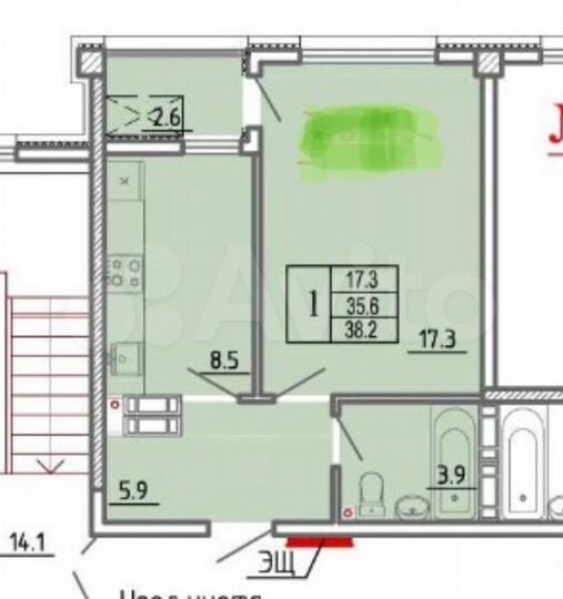 1-к. квартира, 38,2 м², 2/9 эт.