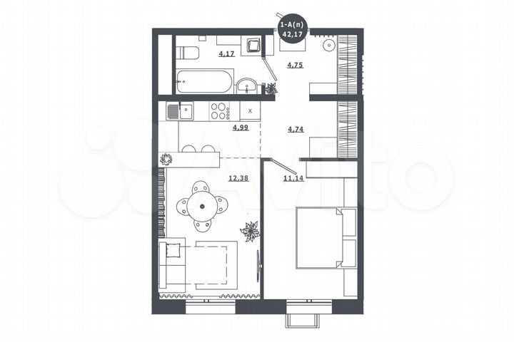 1-к. квартира, 42,2 м², 13/16 эт.