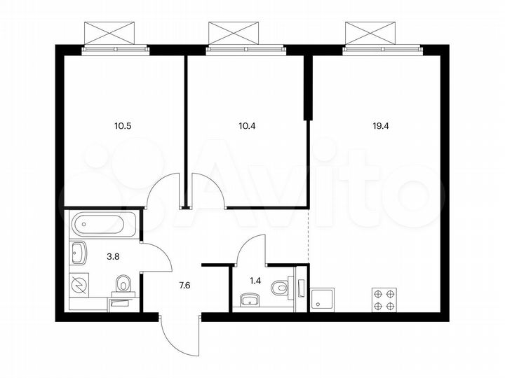 2-к. квартира, 53,1 м², 25/25 эт.