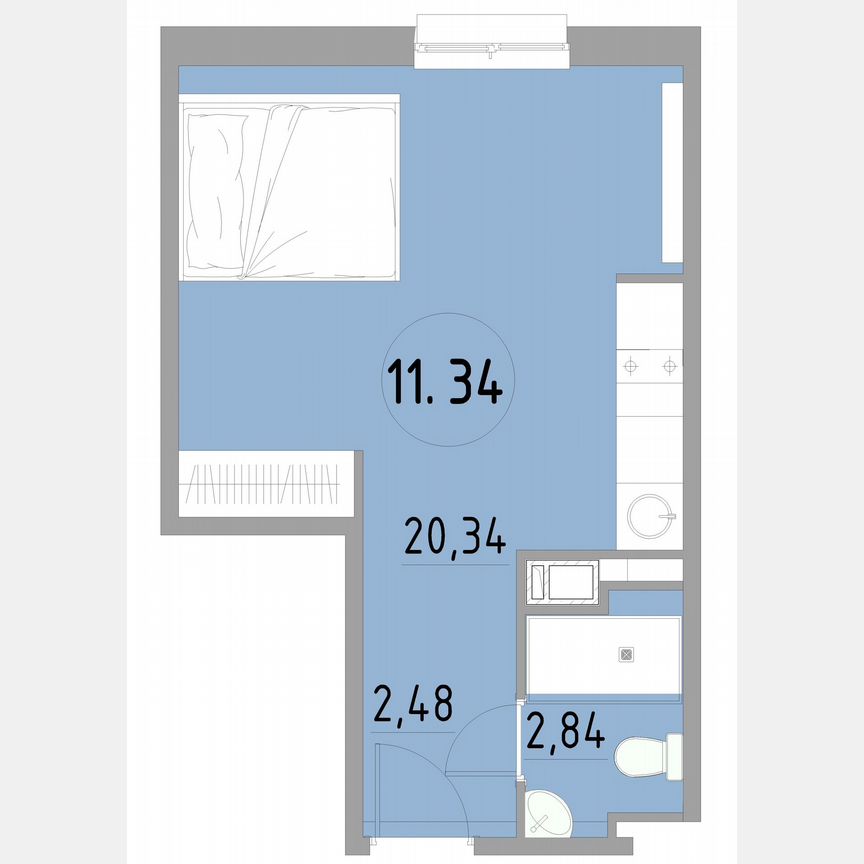 1-к. апартаменты, 25,7 м², 11/13 эт.